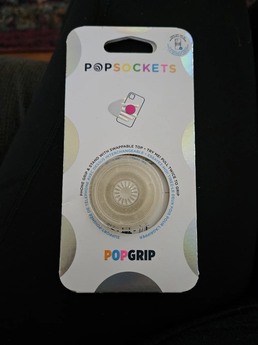 PopSocket PopGrip Phone Grip and Stand — Clear/Silver Glitter